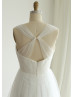 Tulle Sequin Cross Back Long Wedding Dress